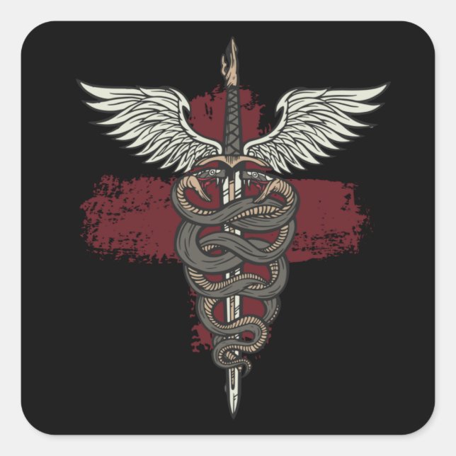 Asclepius Greek Mythology Medicine God Snake Rod Square Sticker (Front)