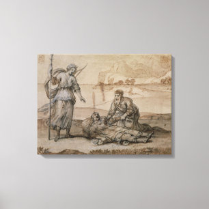 Asclepius Reviving Hippolytus (pen & ink, wash and Canvas Print