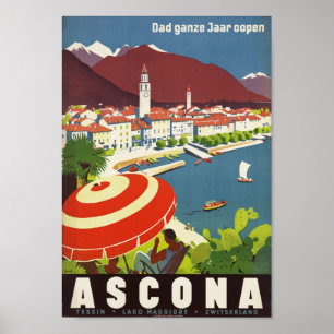 Ascona Switzerland - Vintage Swiss Travel Poster