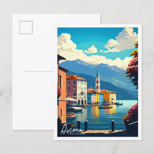 Ascona Switzerland vintage travel illustration Postcard