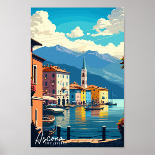 Ascona Switzerland vintage travel illustration Poster