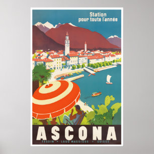 Ascona Travel Poster Switzerland Art Swiss Gift