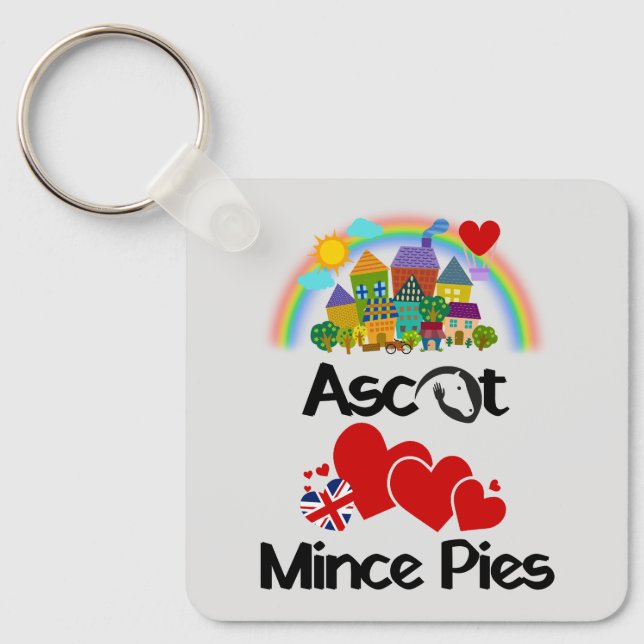 Ascot, Berkshire UK Loves Mince Pies Key Ring (Front)