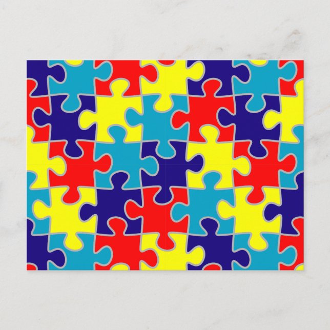 ASD Aspergers Autism Awareness Puzzle Pattern Postcard (Front)
