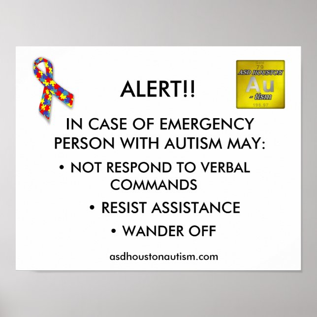 ASD Houston Autism "ALERT" Poster (Front)