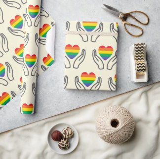 ASD Rainbow Heart Autism Support Hands Seamless Wrapping Paper