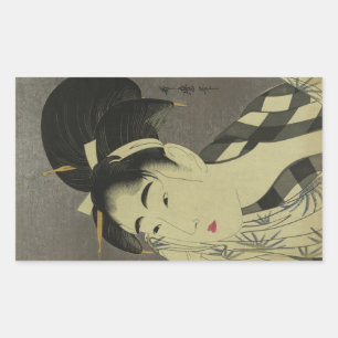 Ase o fuku onna (Woman wiping sweat) by Utamaro Rectangular Sticker