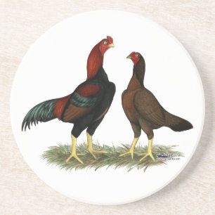Aseel Black Red Chickens Coaster
