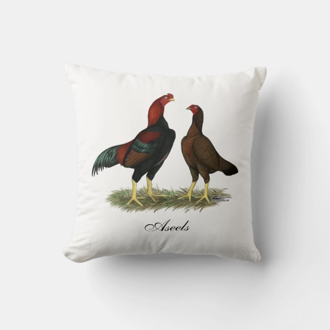 Aseel Black Red Chickens Cushion (Front)