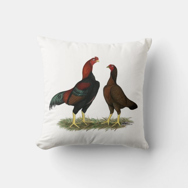 Aseel Black Red Chickens Cushion (Front)