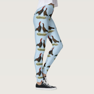Aseel Black Red Chickens Leggings