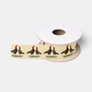 Aseel Black Red Chickens Satin Ribbon