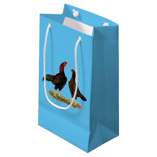 Aseel Black Red Chickens Small Gift Bag (Front Angled)