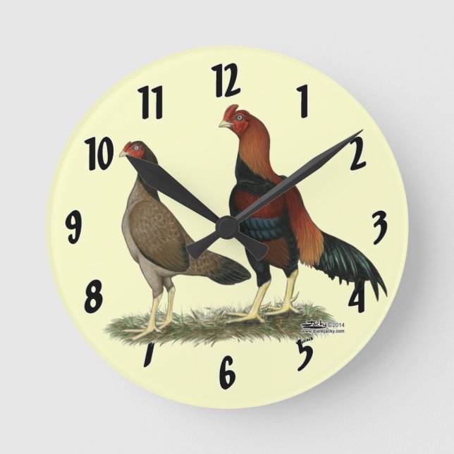 Aseel Wheaten Chickens Round Clock (Front)