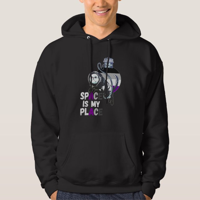 Asexual Astronaut Cat Retro Space Is My Place Ace  Hoodie (Front)