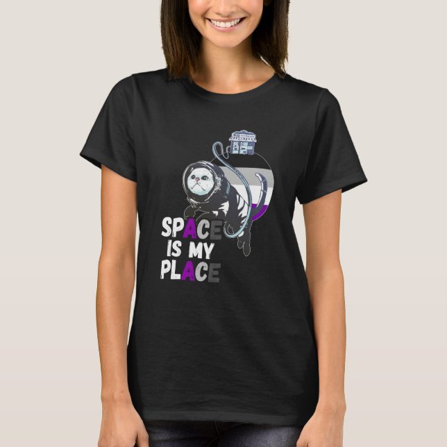 Asexual Astronaut Cat Retro Space Is My Place Ace  T-Shirt (Front)