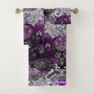 Asexual Dragon Damask - Ace Pride Flag Colours Bath Towel Set