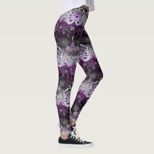Asexual Dragon Damask - Ace Pride Flag Colours Leg Leggings