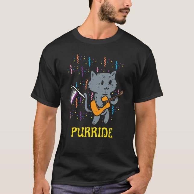 Asexual Flag Cat Guitar Purride Ace Pride Lgbtq Al T-Shirt (Front)