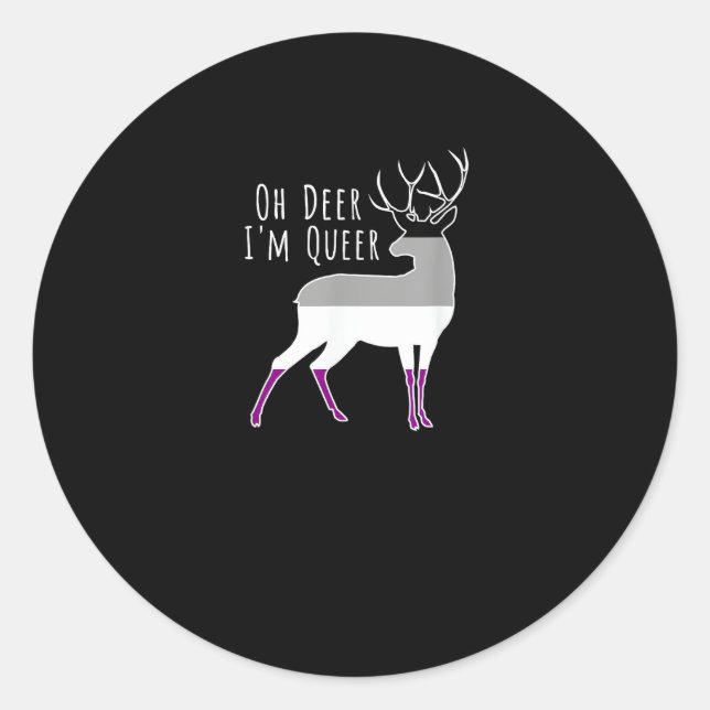 Asexual Flag Oh Deer Queer Pride Funny LGBT Design Classic Round Sticker (Front)