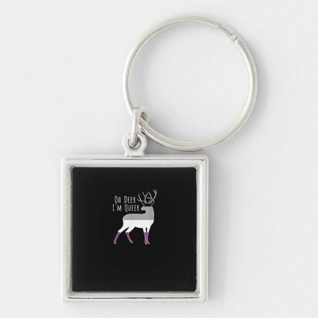 Asexual Flag Oh Deer Queer Pride Funny LGBT Design Key Ring (Front)