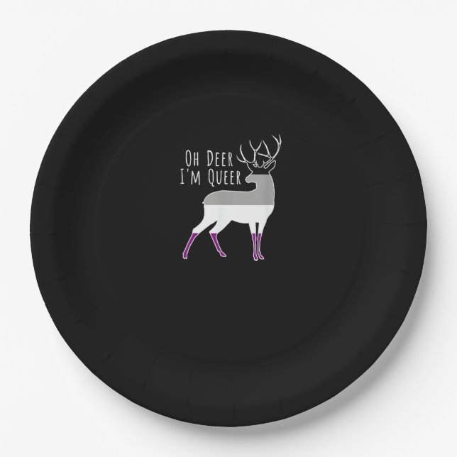 Asexual Flag Oh Deer Queer Pride Funny LGBT Design Paper Plate (Front)