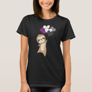 Asexual Flag Pride Lgbtq Balloon Hearts Sloth 1 T-Shirt