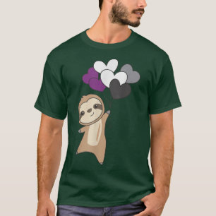 Asexual Flag Pride Lgbtq Balloon Hearts Sloth T-Shirt