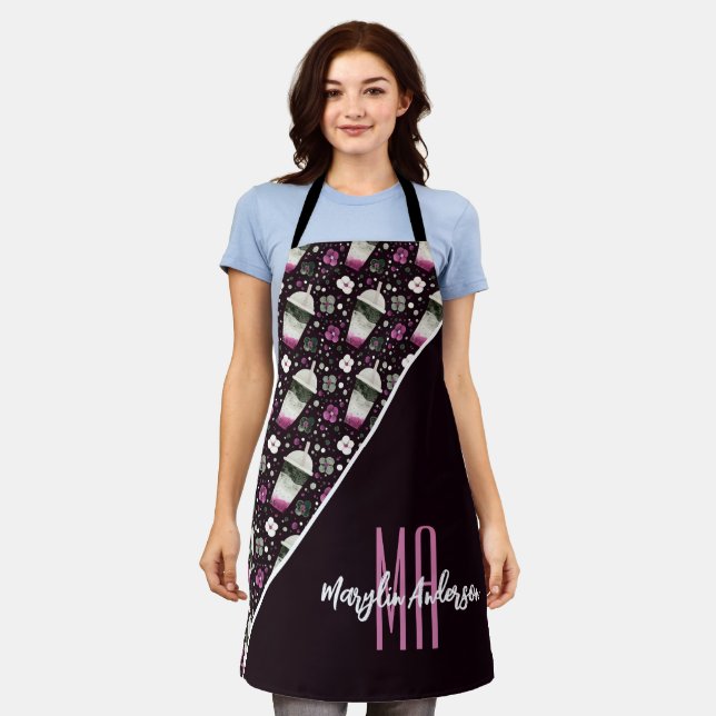 ASEXUAL JUICE & FLORALS WATERCOLOR CUSTOM MONOGRAM APRON (Worn)