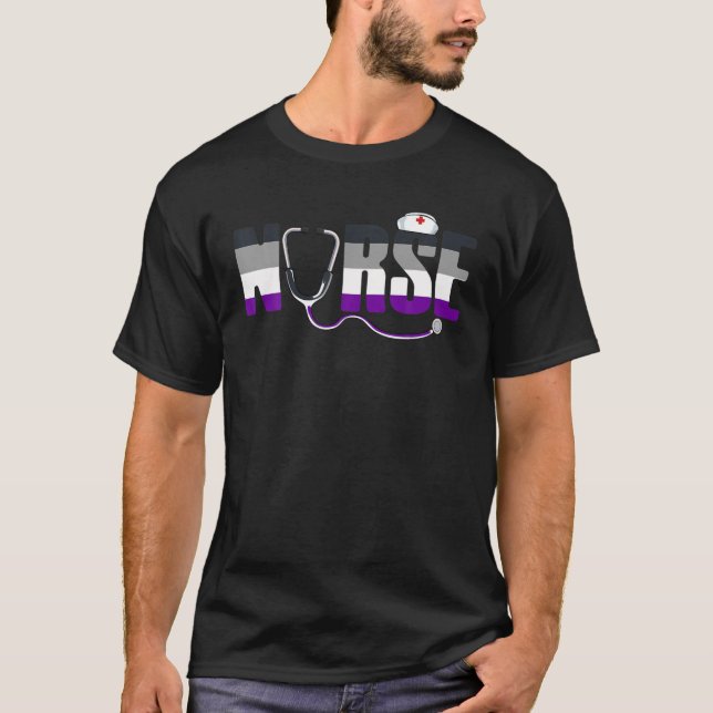 Asexual Nurse LGBQ Asexuality Ace Pride Flag RN Nu T-Shirt (Front)