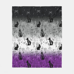 Asexual Pride Black Cat - Mystical Witchy Fleece Blanket
