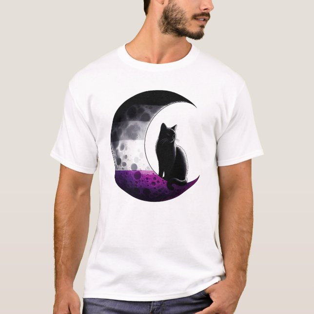 Asexual Pride LGBT Space Cat Moon LGBT T-Shirt (Front)