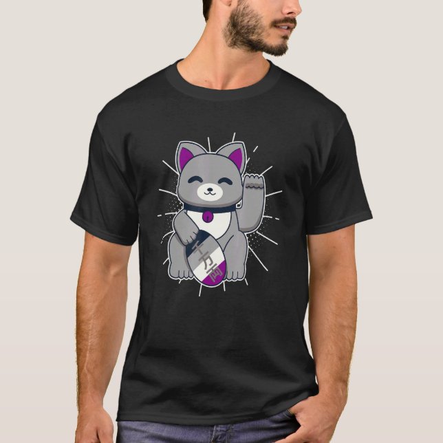 Asexual Pride Lucky Cat LGBTQ+ Asexuality T-Shirt (Front)