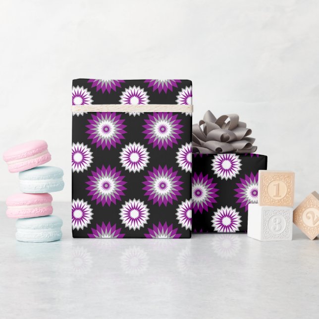 Asexuality pride colours / black flower wrapping paper (Baby Shower)