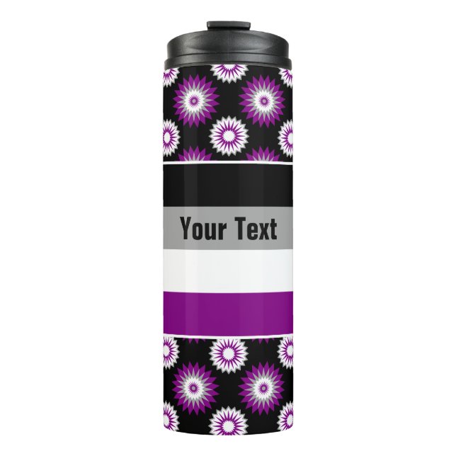 Asexuality pride flag with a black flower pattern thermal tumbler (Front)