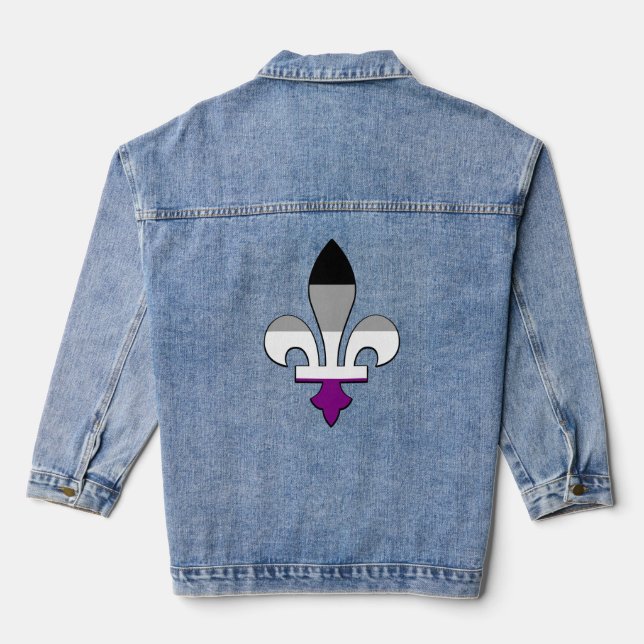 Asexuality pride fleur-de-lis   denim jacket (Back)