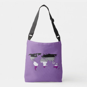 Asexuality pride world map crossbody bag