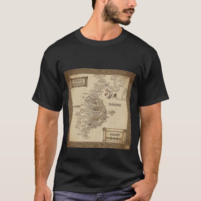 Asgard & Midgard - Fantasy Realms Map T-Shirt (Front)