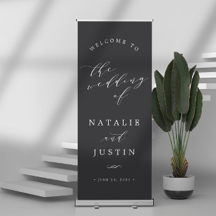Ash Black Chic Calligraphy Wedding Welcome Retractable Banner