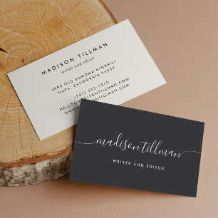 Ash Black & Ivory Modern Calligraphy Script Business Card