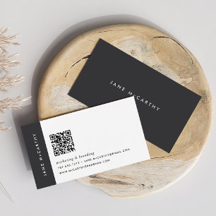 Ash Black Modern Minimalist QR Code Business Card