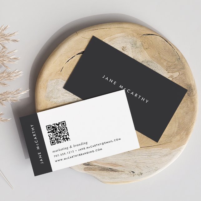 Ash Black | Modern Minimalist QR Code Business Card (Creator Uploaded)