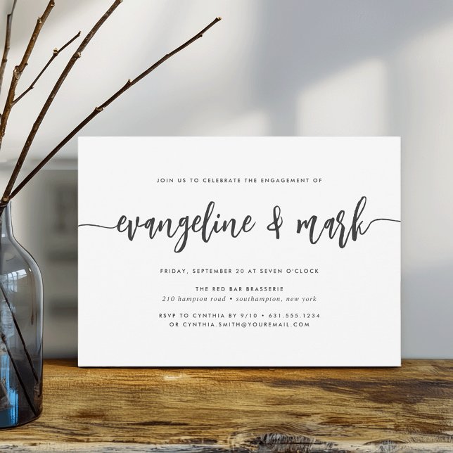 Ash Black Modern Signature Script Engagement Party Invitation (Creator Uploaded)