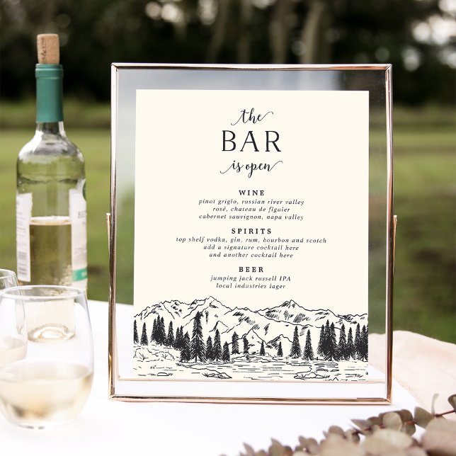 Ash Black | Mountain Sketch Wedding Bar Menu Sign (Creator Uploaded)