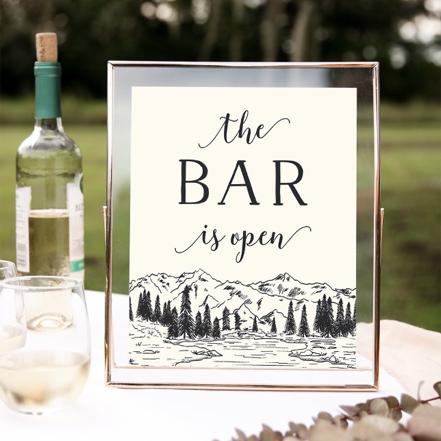 Ash Black | Mountain Sketch Wedding Bar Sign (Creator Uploaded)
