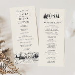 Ash Black | Mountain Sketch Wedding Ceremony Programme<br><div class="desc">Our wintry, rustic chic wedding program features your ceremony details with a sketched illustration of mountain peaks, pine trees and a flowing river along the bottom. Reverse side lists the members of your wedding party with easily editable text fields. Coordinates with our Mountain Sketch wedding invitation collection. Use the template...</div>