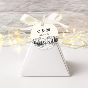 Ash Black Mountain Sketch Wedding Monogram Favour Tags