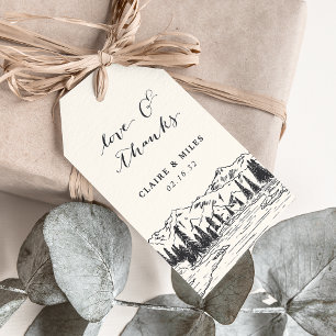 Ash Black   Mountain Sketch Wedding Thank You Gift Tags