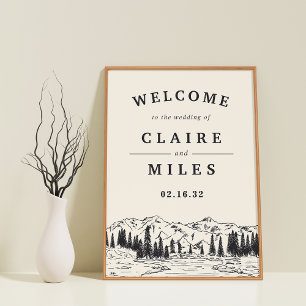 Ash Black   Mountain Sketch Wedding Welcome Sign