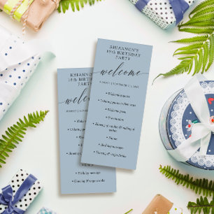 Ash Blue Delicate Calligraphy Birthday Party Programme